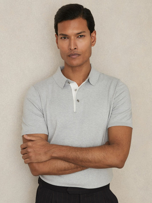 Contrast-Placket Polo Shirt With Cotton Washed Sage Green | Mens