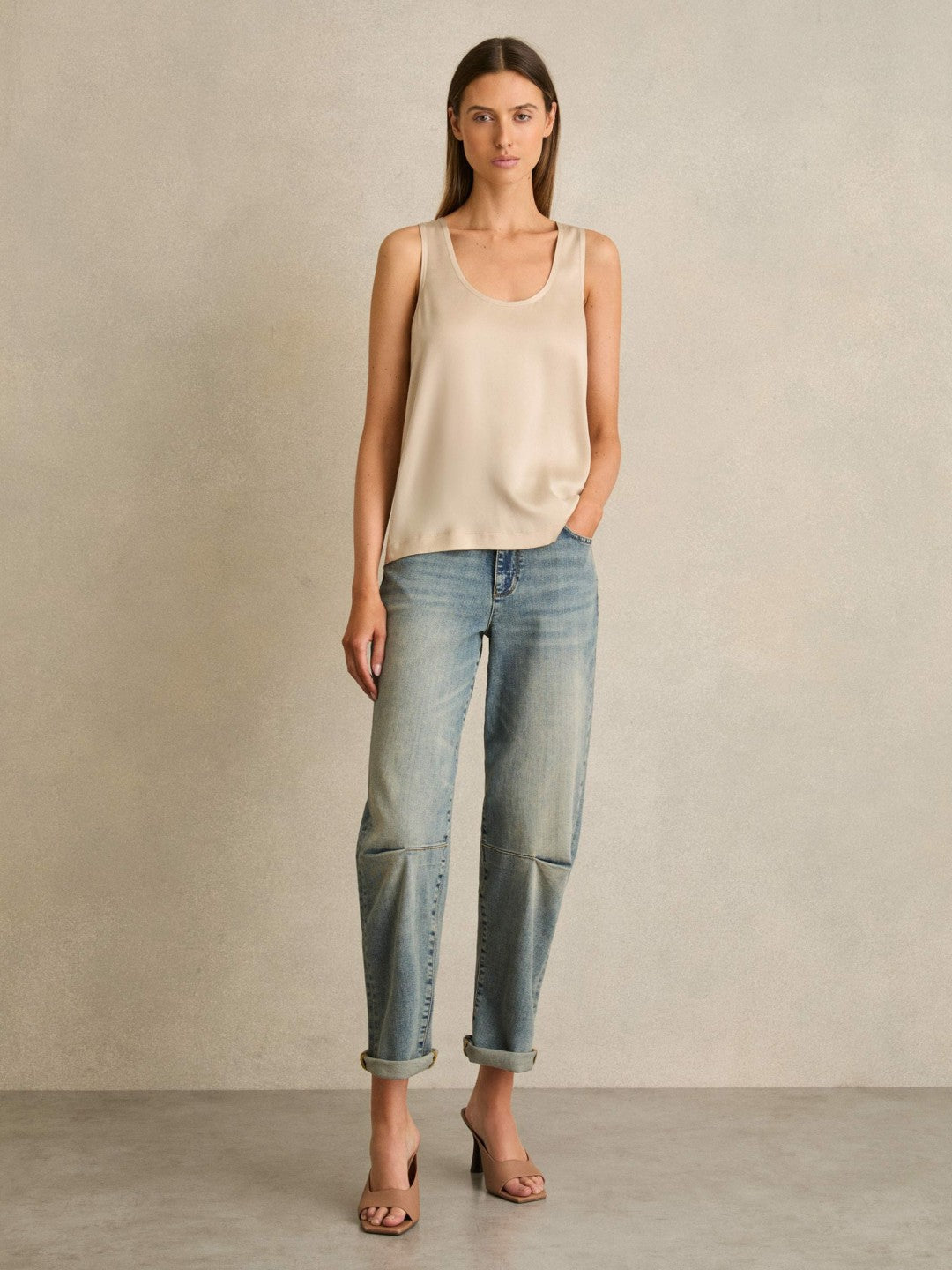 Silk-Front Cami Top Neutral | Womens