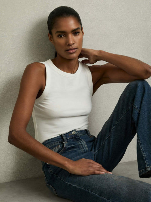 Stretch-Cotton Racerback Vest White | Womens