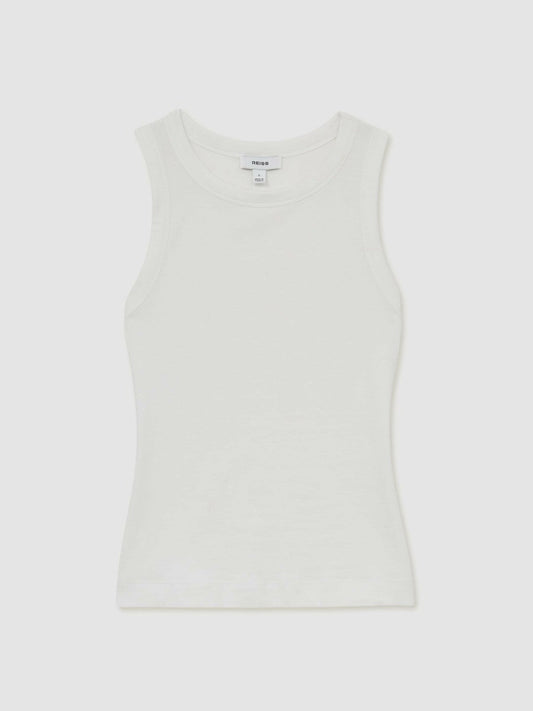 Stretch-Cotton Racerback Vest White | Womens