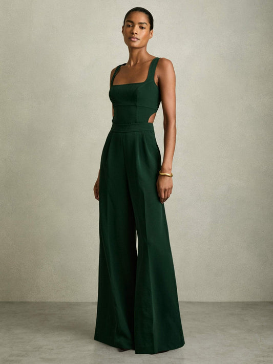 Wide-Leg Cut-Out Jumpsuit Green | Womens