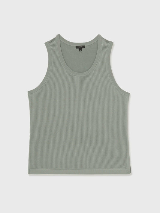 Textured Crew Neck Ribbed Vest Sage Green | Mens
