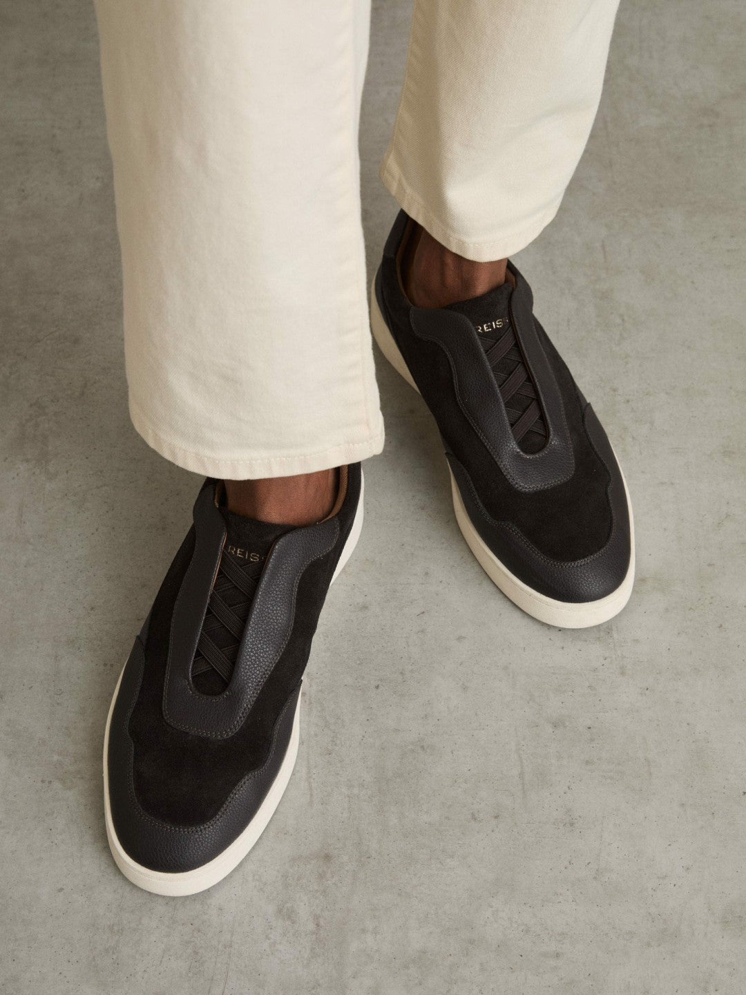 Leather Elasticated-Lace Trainers Espresso Brown | Mens