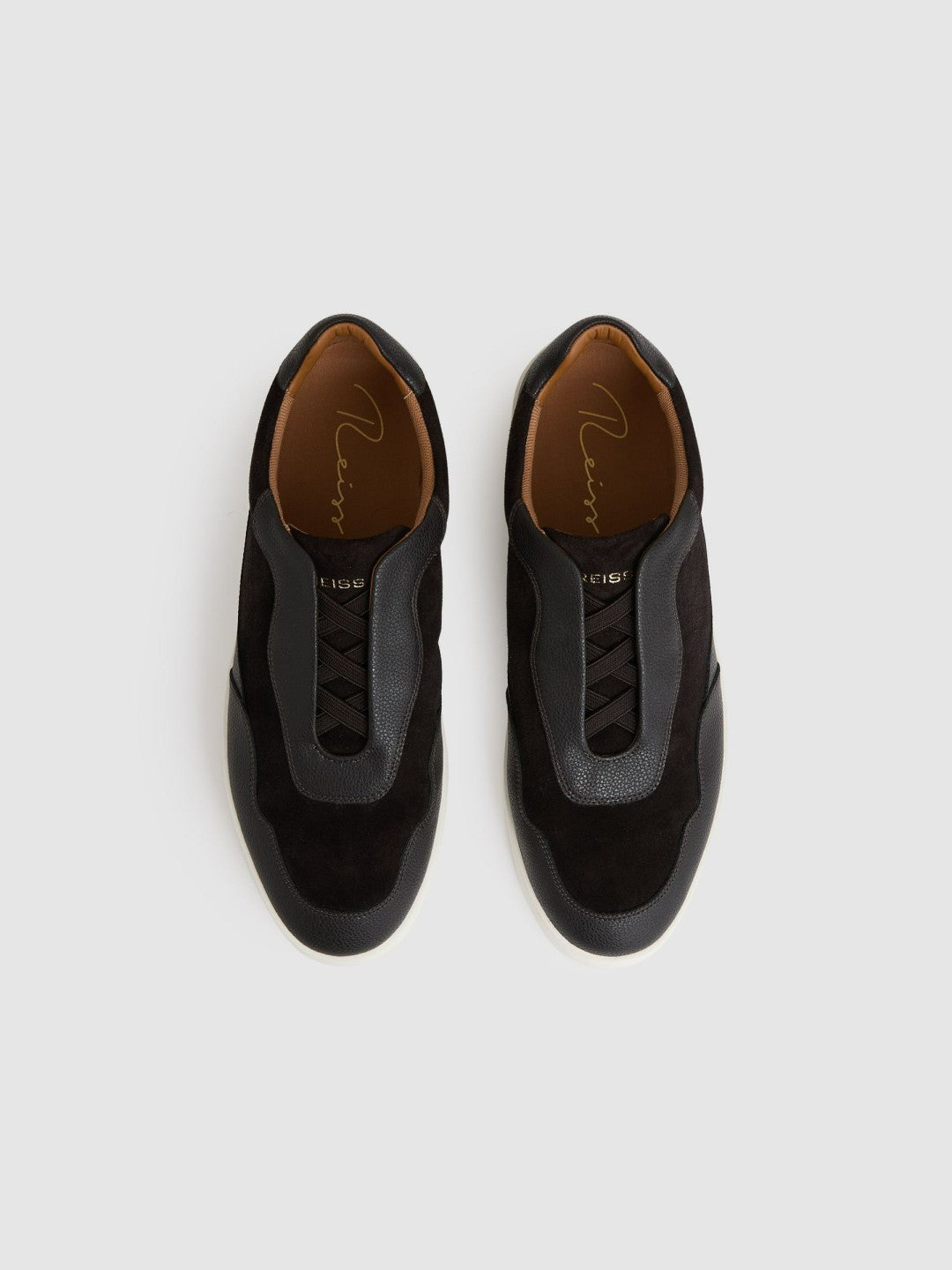 Leather Elasticated-Lace Trainers Espresso Brown | Mens