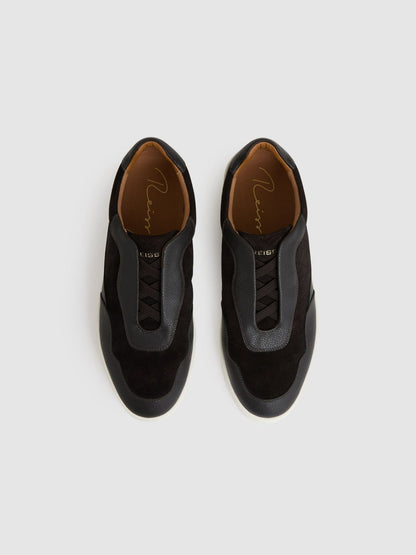 Leather Elasticated-Lace Trainers Espresso Brown | Mens