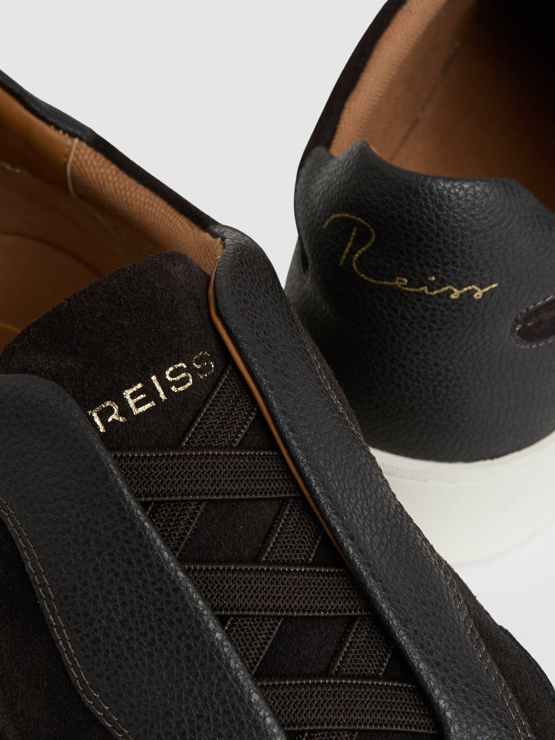 Leather Elasticated-Lace Trainers Espresso Brown | Mens