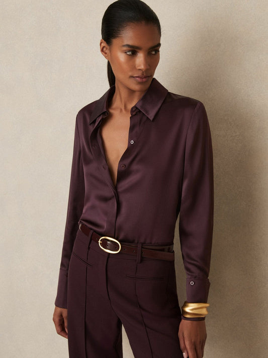 Silk Double-Cuff Button-Through Shirt Red | Womens