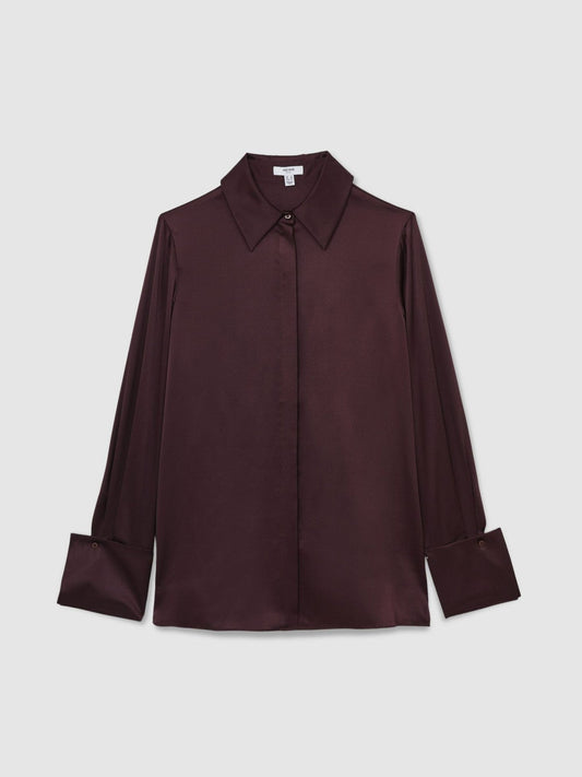 Silk Double-Cuff Button-Through Shirt Red | Womens