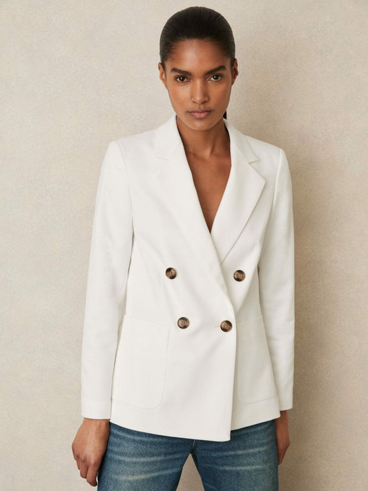 Double-Breasted Notch-Lapel Blazer White | Womens