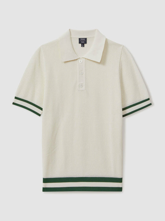 | Ché Knitted Half-Button Polo Shirt White | Mens