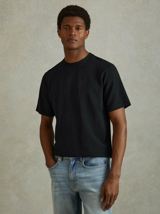 Textured Crew-Neck T-Shirt Navy | Mens