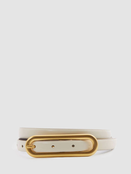 Thin Leather Elongated Buckle Belt Off White | Womens