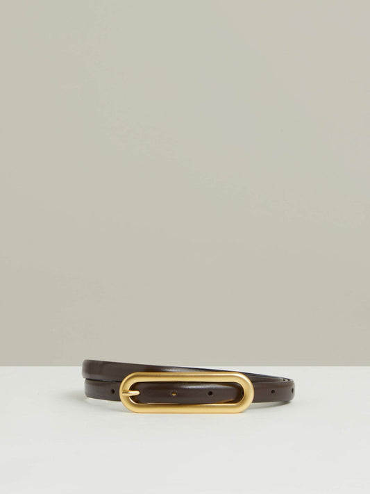 Thin Leather Elongated Buckle Belt Chocolate | Womens