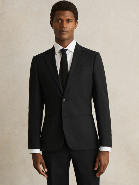 Wool-Blend Single-Breasted Suit Jacket Slim-Fit Black | Mens