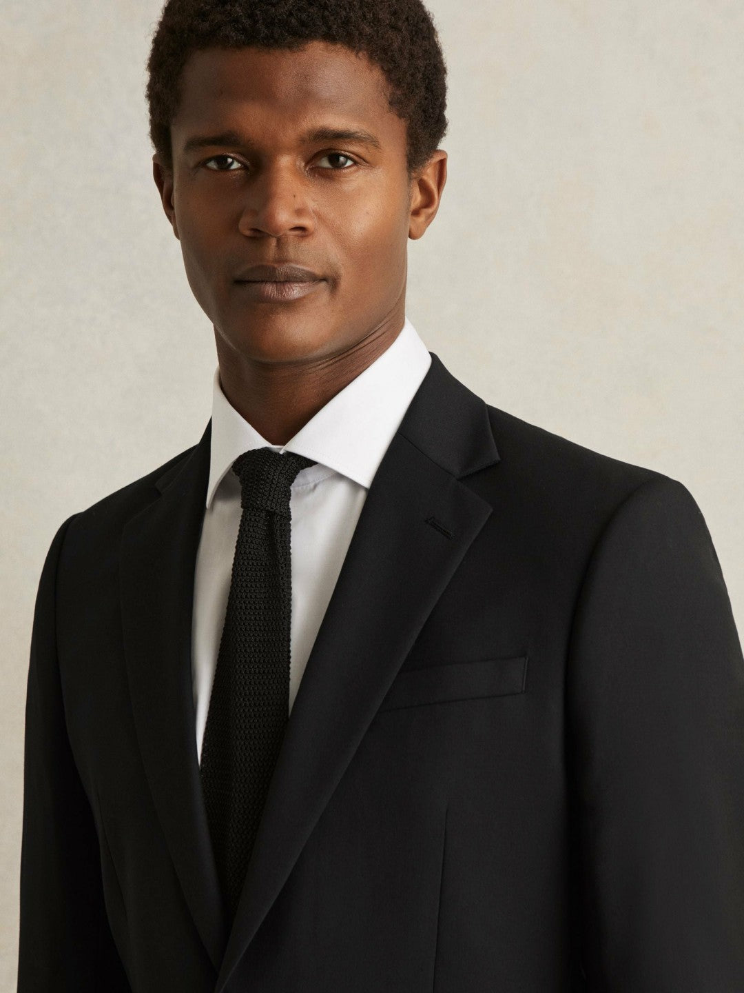 Wool-Blend Single-Breasted Suit Jacket Slim-Fit Black | Mens