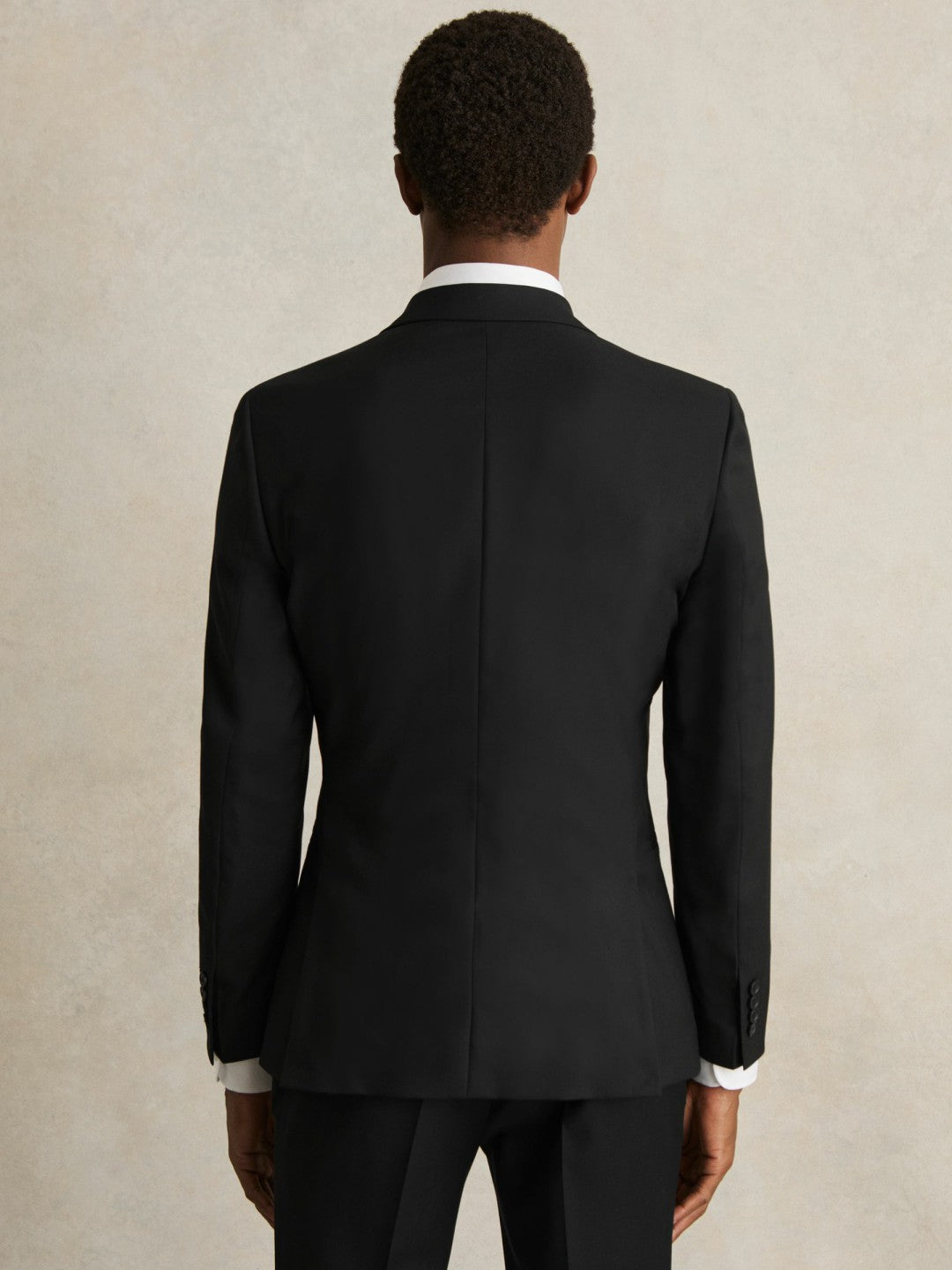 Wool-Blend Single-Breasted Suit Jacket Slim-Fit Black | Mens