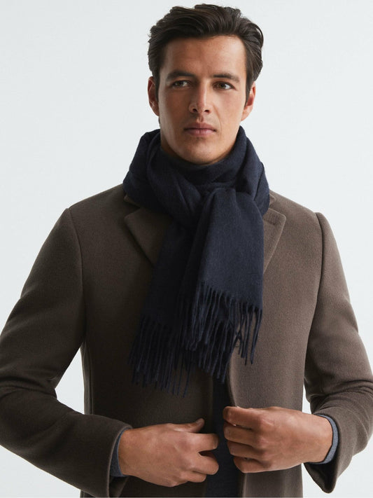 Wool and Cashmere Scarf Navy | Mens