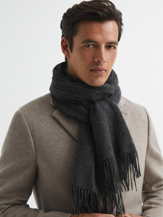 Wool and Cashmere Scarf Charcoal | Mens