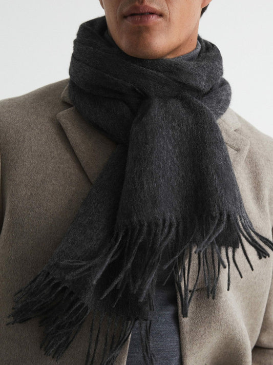 Wool and Cashmere Scarf Charcoal | Mens