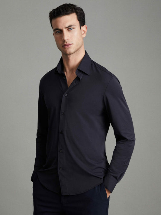 Regular Fit Button-Through Travel Shirt Navy | Mens