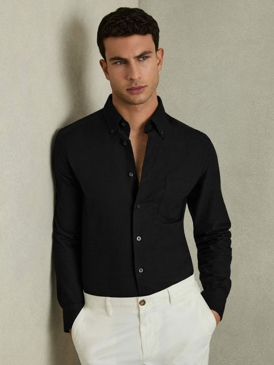 Slim-Fit Button-Down Collar Cotton Oxford Shirt Black | Mens