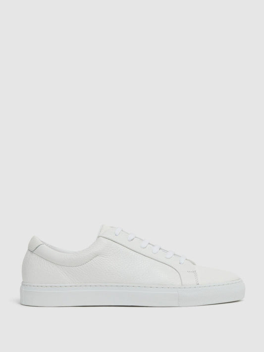 Tumbled-Leather Low-Top Trainers White | Mens