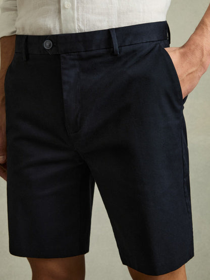 Cotton Chino Shorts with Stretch Navy | Mens