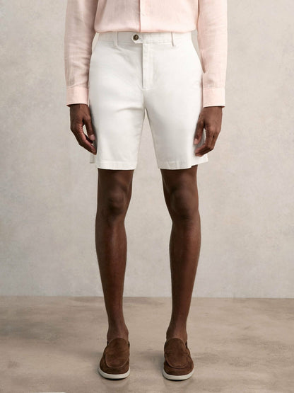 Cotton Chino Shorts with Stretch White | Mens
