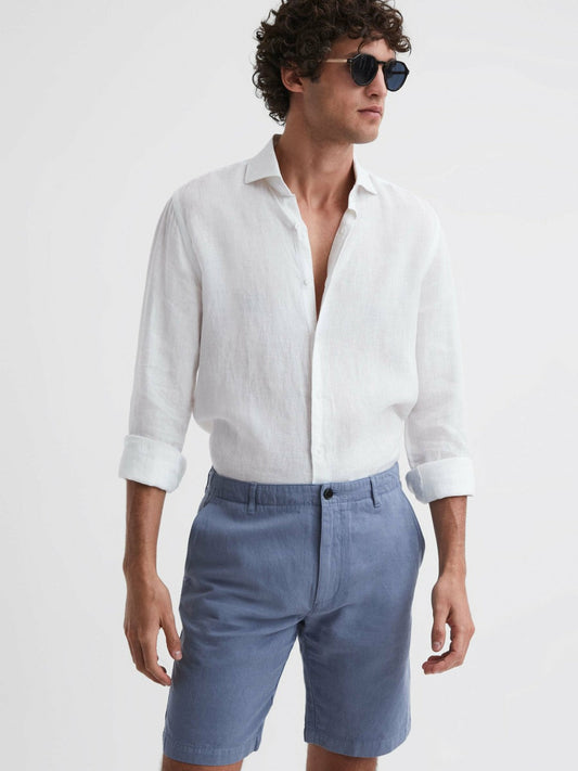 Cotton-Linen Blend Shorts Airforce Blue | Mens