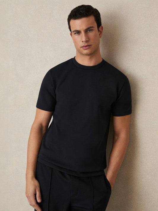 Interlock Jersey Crew Neck T-Shirt Navy Blue | Mens