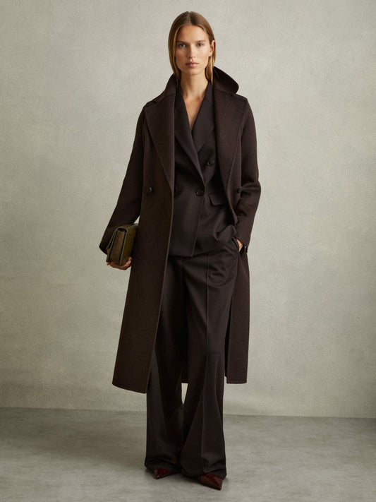 Petite Wool Blend Double Breasted Blindseam Coat Chocolate | Womens