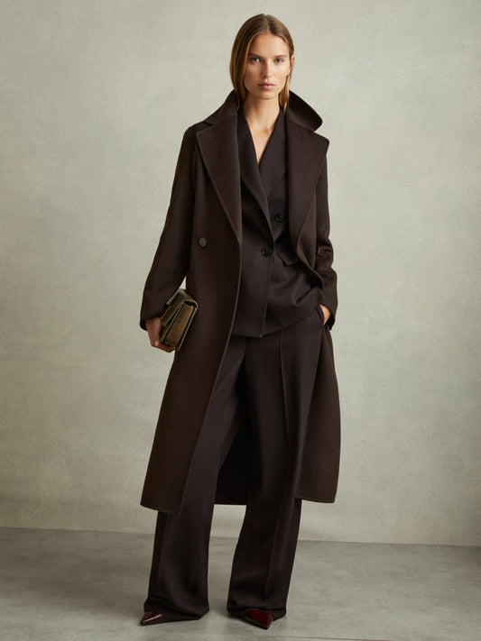 Wool Blend Double Breasted Blindseam Coat Chocolate | Womens