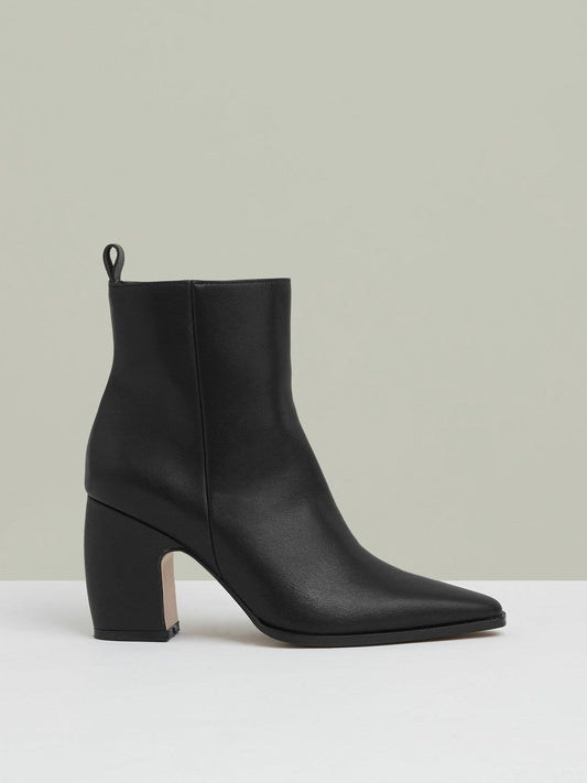 Leather Blocked Heel Ankle Boots Black | Womens