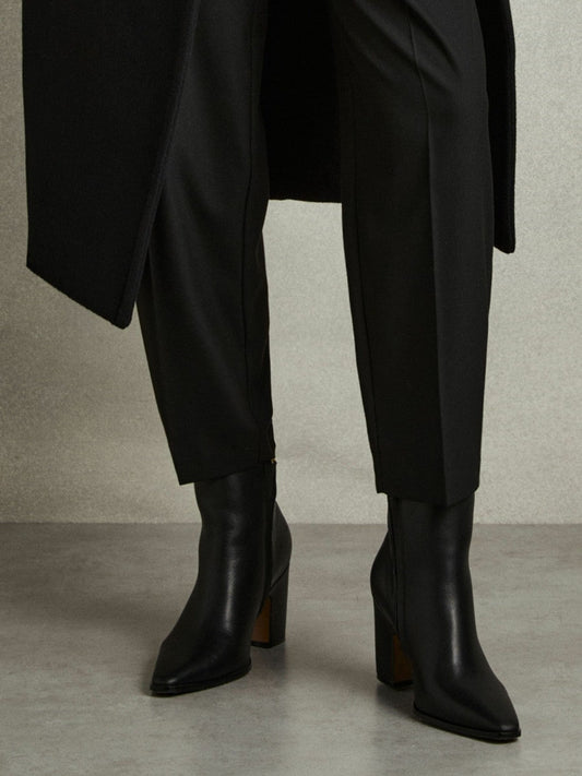 Leather Blocked Heel Ankle Boots Black | Womens