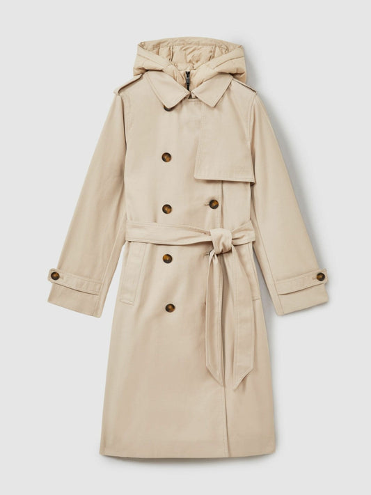 Hooded Insert Trench Coat Stone | Womens