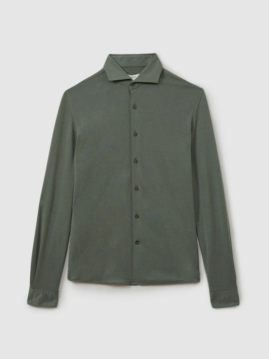 Modal Blend Cutaway Collar Shirt Green Smoke | Mens