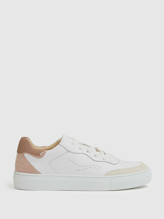 Leather Contrast Detail Trainers White/Nude | Womens