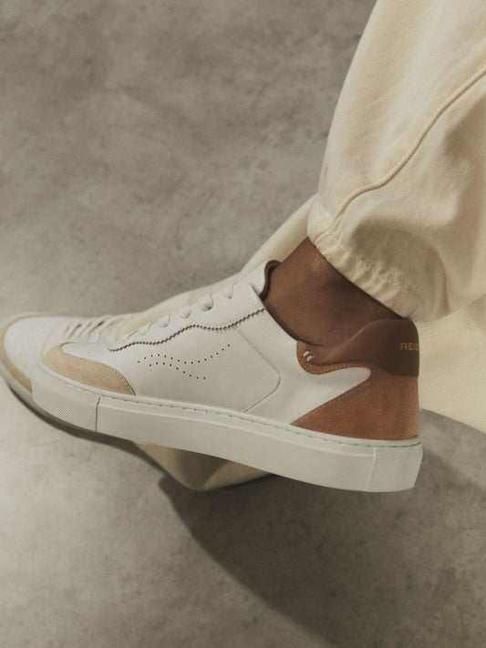 Leather Contrast Detail Trainers White/Nude | Womens