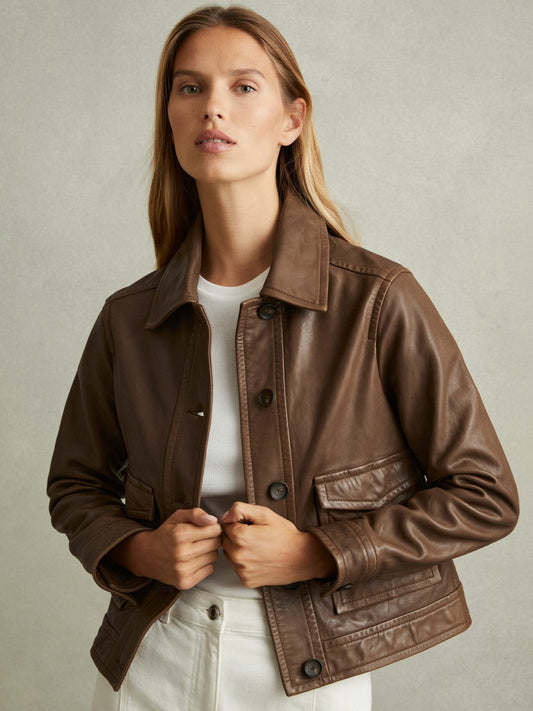 Leather Trucker Jacket Chocolate | Womens