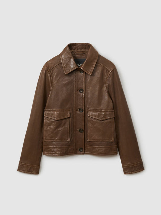 Leather Trucker Jacket Chocolate | Womens