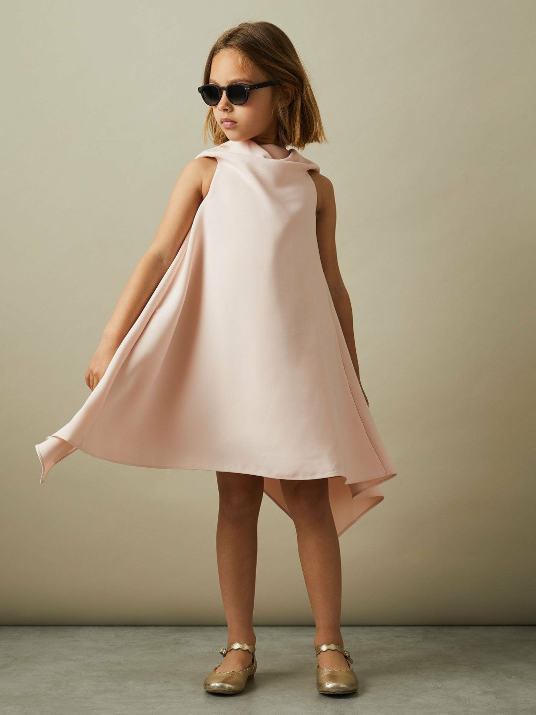 13-14 yrs High-Neck Drape Back Dress Pink | Children