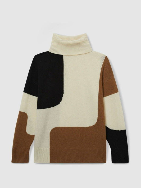 Wool-Cashmere Colourblock-Intarsia Jumper Cream/Brown | Womens