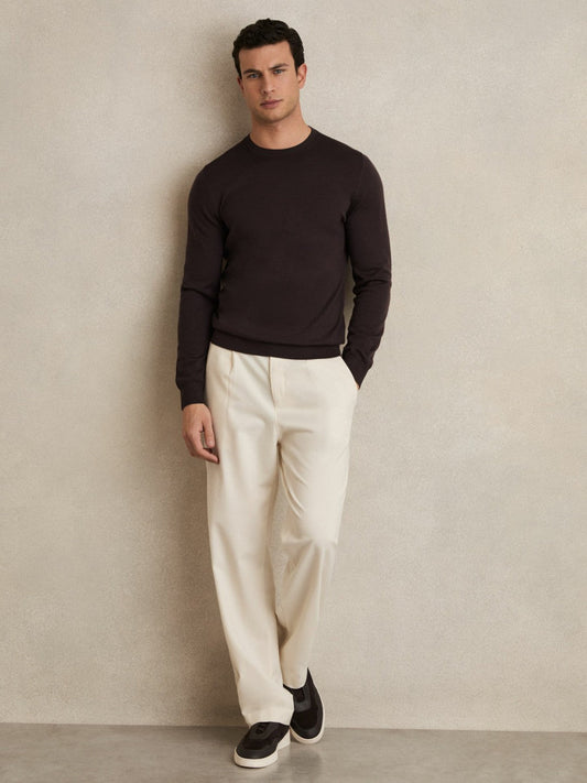 Merino Wool Crew Neck Jumper Dark Bordeaux | Mens