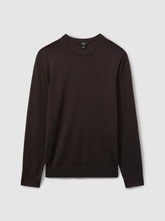 Merino Wool Crew Neck Jumper Dark Bordeaux | Mens