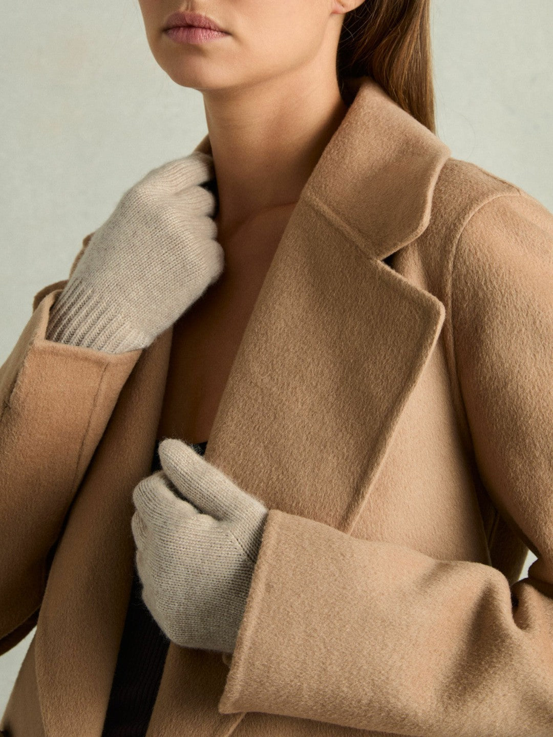 Wool Blend Tipped Gloves Taupe | Womens