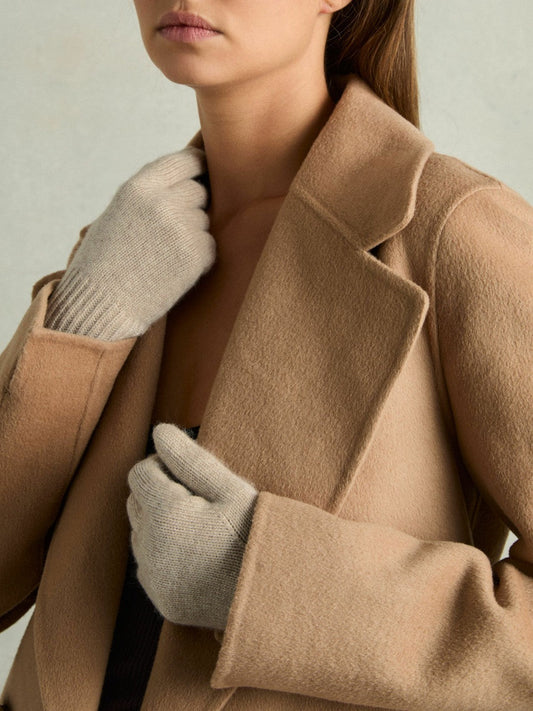 Wool Blend Tipped Gloves Taupe | Womens