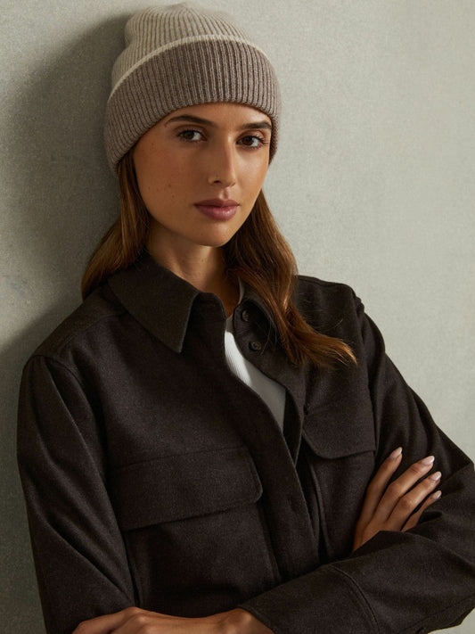 Wool Blend Tipped Beanie Taupe | Womens