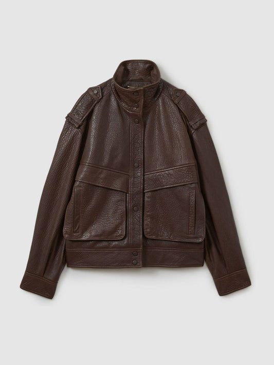 Atelier Grained Leather Jacket Chocolate | Womens