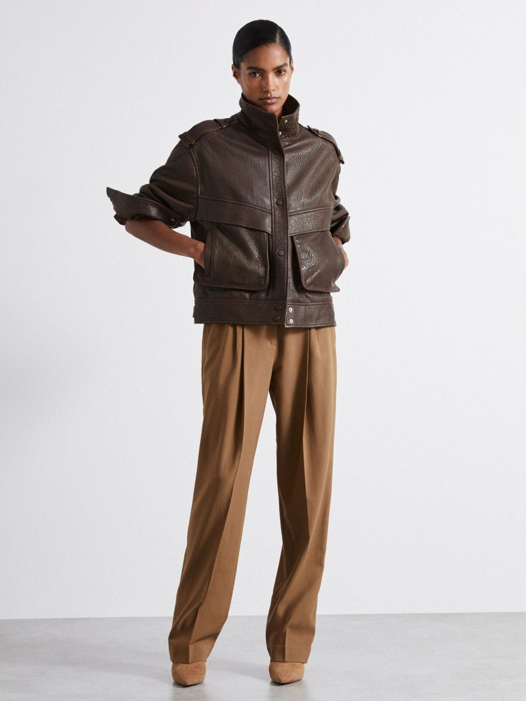 Atelier Grained Leather Jacket Chocolate | Womens