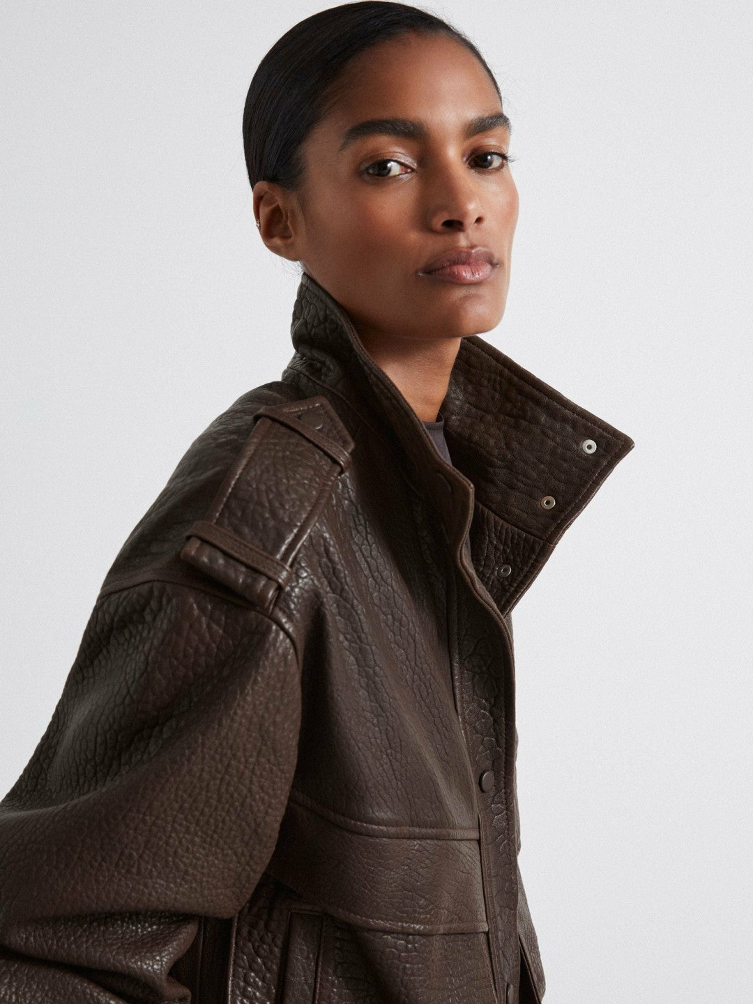 Atelier Grained Leather Jacket Chocolate | Womens